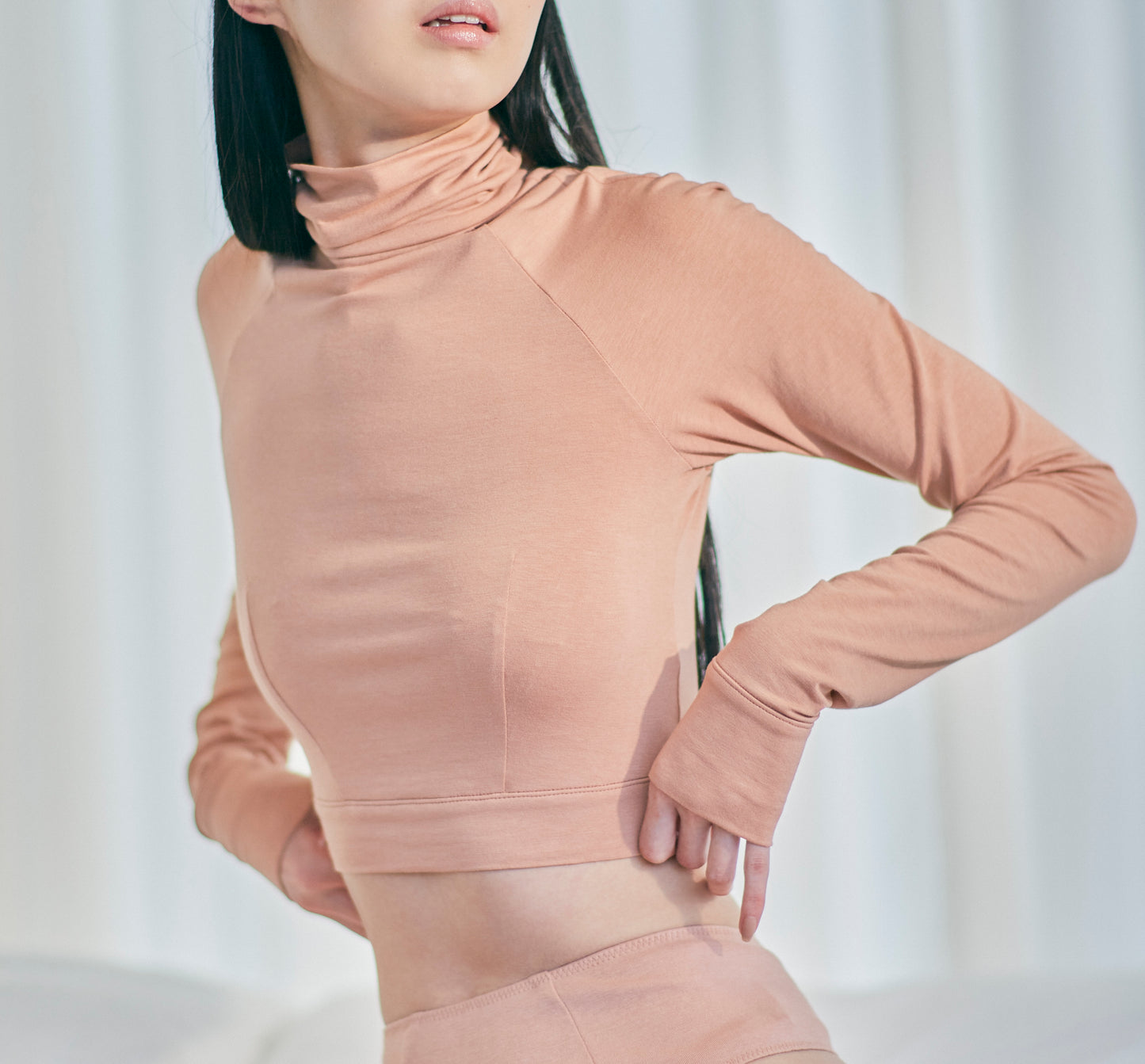 Turtle neck long sleeve top<br> NUDE