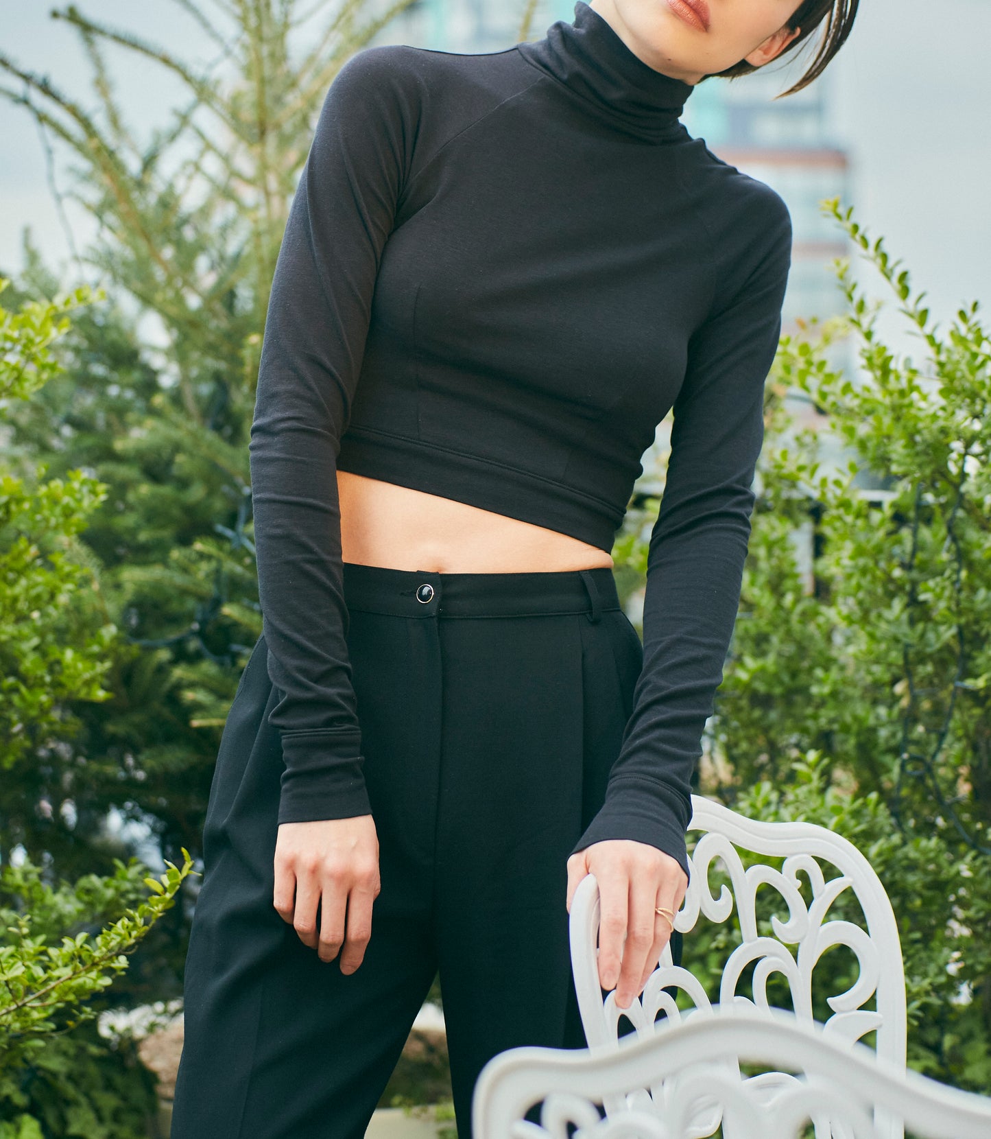 Turtle neck long sleeve top<br> BLACK