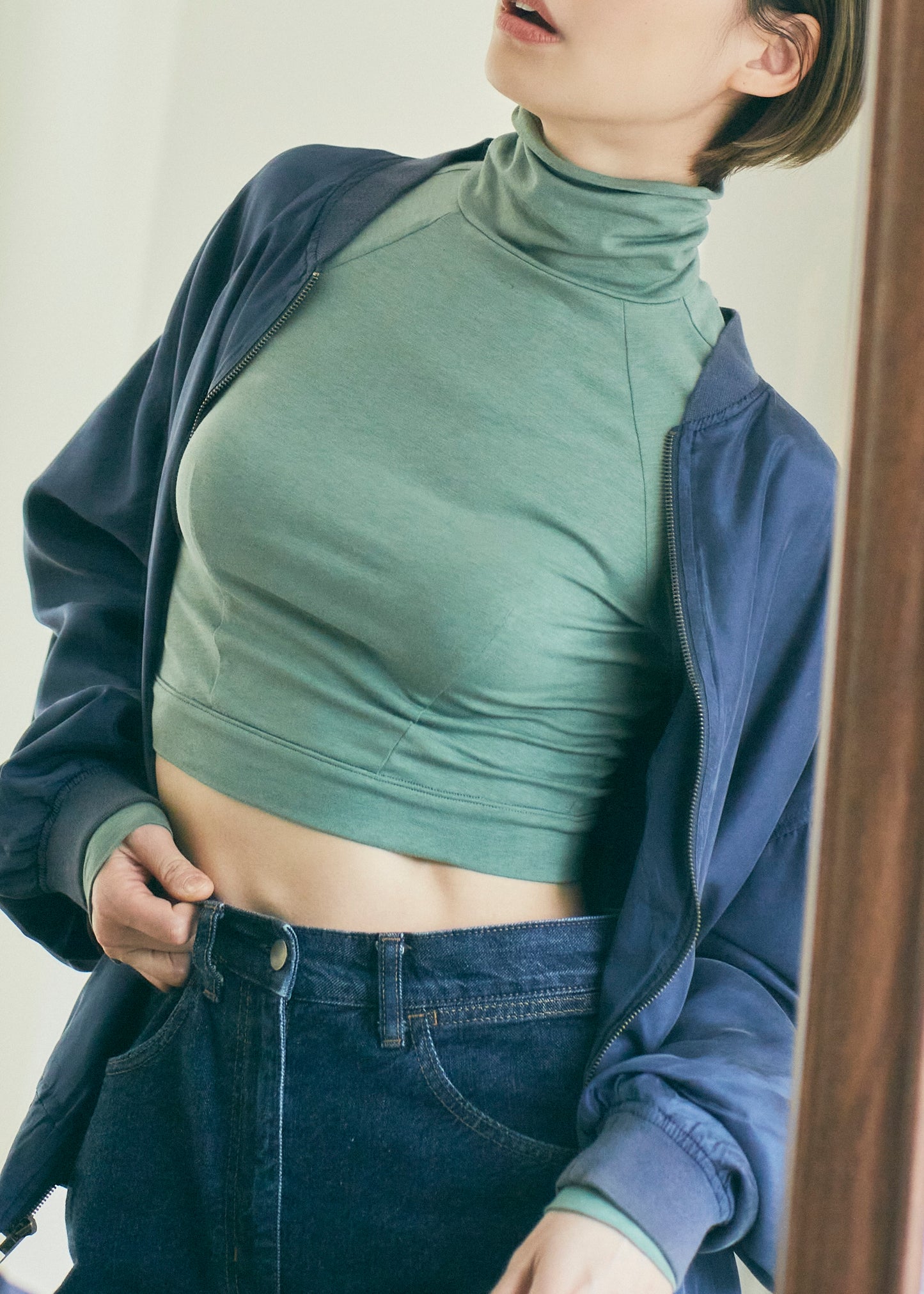 Turtle neck long sleeve top<br> GREEN