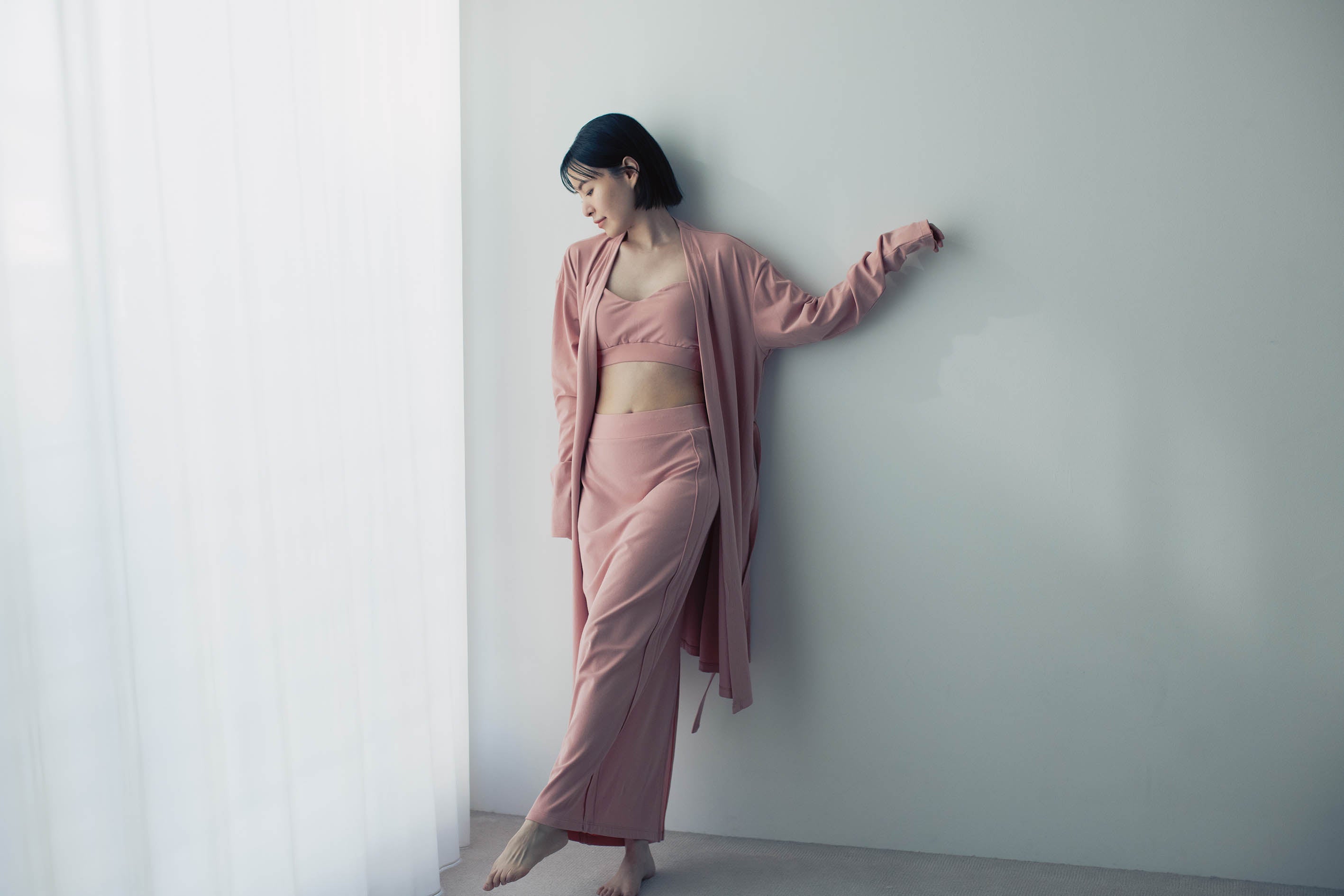 ビタミンE ロングカーディガン SALMON PINK – OBLIQUE