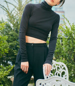 Turtle neck long sleeve top <BR> BLACK