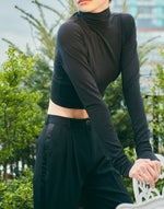 Turtle neck long sleeve top <BR> BLACK